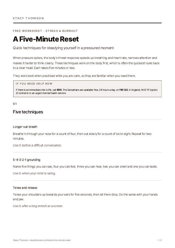 First page of A Five-Minute Reset
