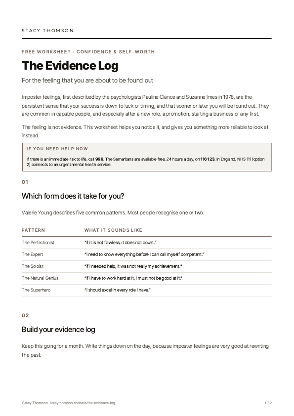 First page of The Evidence Log